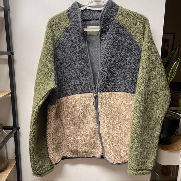 FOLK Puzzle Zip Fleece Jacket - Mineral Green Mix Size 3 Medium - Picture 14 of 15